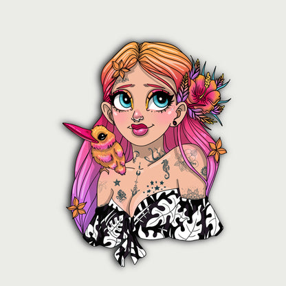 Tattooed Trop Girl Sticker - Alternative Waves